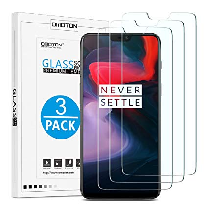 [3 Pack] OnePlus 6 Screen Protector - OMOTON Tempered Glass Screen Protector for OnePlus 6 with [9H Hardness] [Ultra-Clear] [Bubble Free]