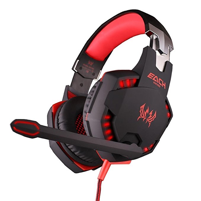 Gaming Headset, PC Gaming Headset, BenGoo Red EACH G2100 Professional 3.5mm LED Light PC Gaming Bass Stereo Noise Cancelling Vibration Vibrate Headband Game Headset Headphone Earphones with MIC Volume/LED Lights/Voice Control Microphone HiFi Driver For Laptop Computer Skype Online Chatting