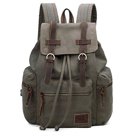 Canvas Backpacks Vintage Rucksack Casual Leather Army Kipling Knapsack 19L