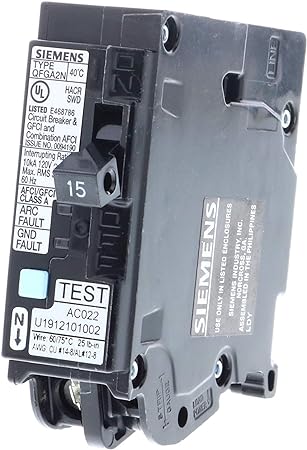 Siemens Q115DFN 15 Amp 1-Pole Dual Function (CAFCI/GFCI) Plug-On Neutral Circuit Breaker, Black