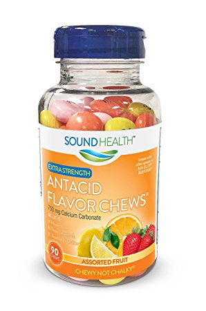 SoundHealth Extra Strength Antacid Chews for Heartburn Relief, Assorted Fruit Flavor, 90 Count Bottle
