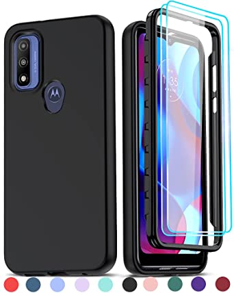 LeYi for Moto G Pure Case, Moto G Pure Phone Case with [2 x Tempered Glass Screen Protector] for Men Women, Full-Body Shockproof Soft Liquid Silicone Protective Phone Case for Moto G Pure, Black