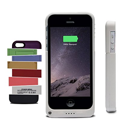 Tomameri iPhone 5 / 5S 2200mAh Extended Charger Case, Slim External Protective Rechargeable Back Up Battery Case / Power Bank with Lightning Charging Port, Kick Stand for iPhone 5 / 5S (White)