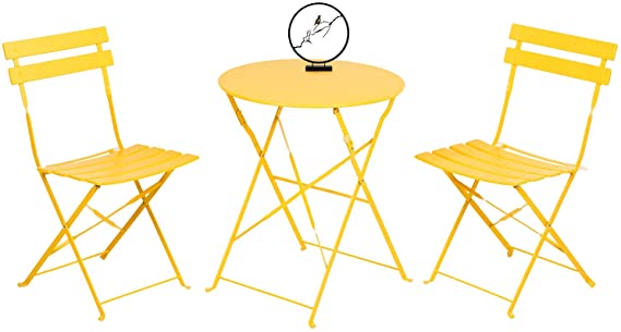 Grand patio Bistro Set 3 Piece Outdoor Weather-Resistant Furniture Sets Steel Folding Round Table and Chairs (Yellow)