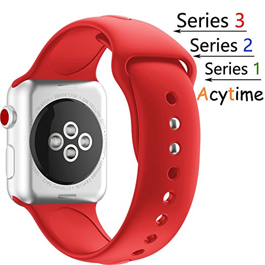 For Apple Watch Band, Acytime Durable Soft Silicone Replacement iWatch Band Sport Style Wrist Strap for Apple Watch Band Series 3 Series 2 Series 1 Sport, Edition ((New) Red, 42mm-M / L)