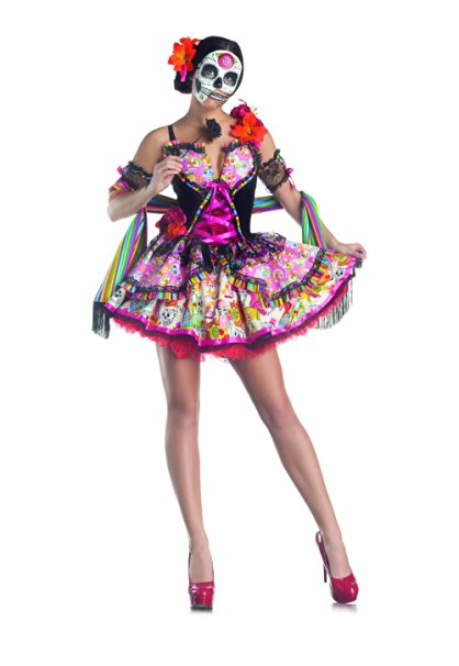Party King Day Of The Dead Women's Costume Set with Mask