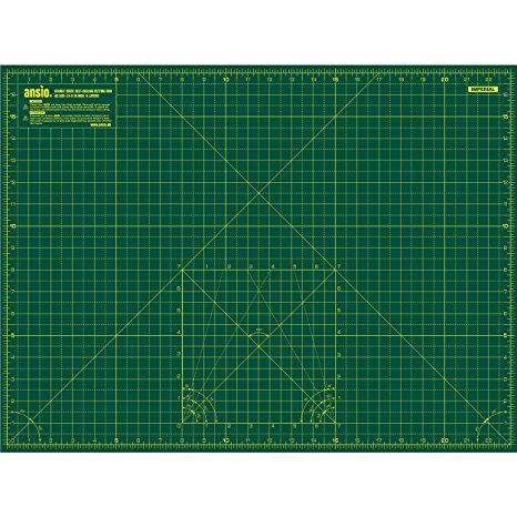 ANSIO A2 Double Sided Self Healing 5 Layers Cutting Mat Imperial/Metric 22.5 Inch x 17 Inch / (59cm x 44cm) -Green/Green