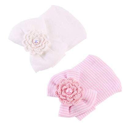 JustMyDress Newborn Baby Hospital Cap with Bowknot Toddler Infant Hat Baby Beanie Caps JB63