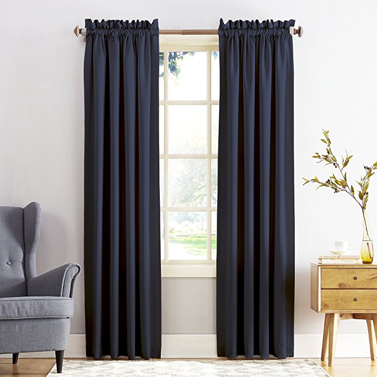 Sun Zero Barrow Energy Efficient Rod Pocket Curtain Panel, 54" x 63", Navy Blue