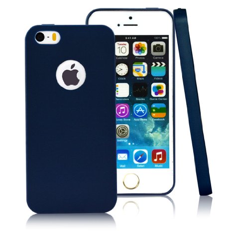 iPhone 5 5s Case,CLOUDS [Jelly Colorful Series] Ultra Slim Lightweight Classic Design Durable Soft Rubber TPU Silicone Gel New Case Cover for iPhone 5s/5 - with a HD Protector - Navy Blue