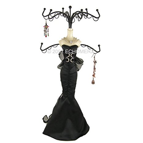 Jewelry Stand Black Satin Dress Form Doll / Mannequin Bow 16"