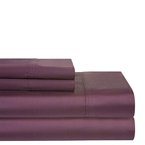 Pointehaven 400 TC Deep Pocket 100-Percent Pima Cotton Sheet Set, Plum, Twin XL