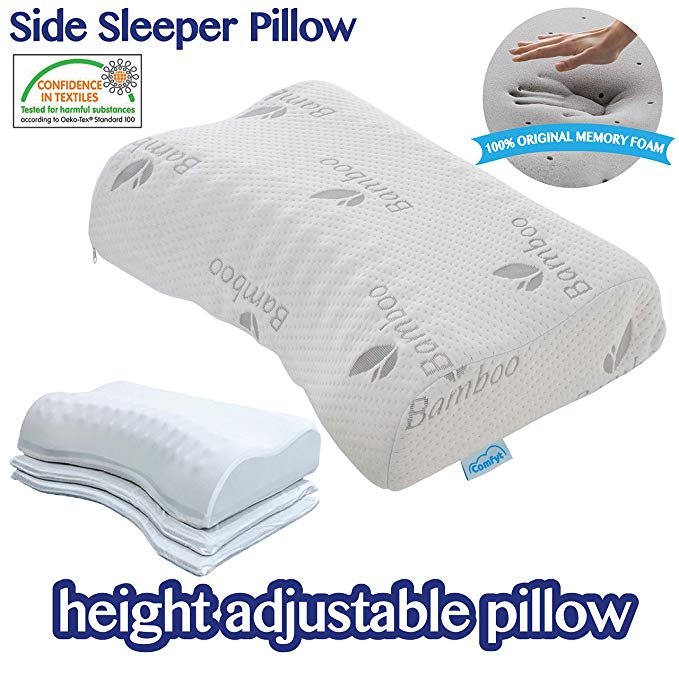 COMFYT Side Sleeper Pillow - Height Adjustable - Memory Foam Pillow Bed Pillow Sleeping Pillow Ideal for All Type of Sleepers, Ultra Soft Bamboo Pillow case