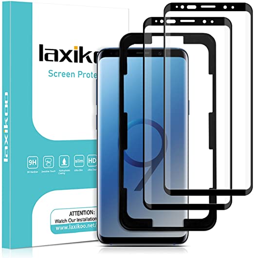 laxikoo Glass Screen Protector for Samsung Galaxy S9, 3D Curved 9H Hardness Tempered Glass Screen Protector with Easy Installation Tray, Bubble-Free, Full Screen Protective Glass for Samsung Galaxy S9