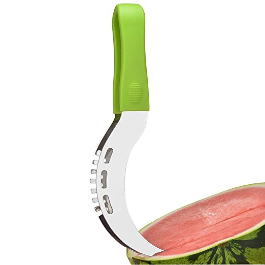 Watermelon Slicer and Server, Afantti Watermelon Slicer Corer Cutter Slicers Melon Cutter Slicer Corer and Server Tongs Cantaloupe Knife, Green