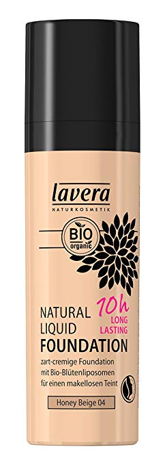 Lavera Natural Liquid Foundation Makeup - for Medium Skin Tone with Cool Undertone, 10H Long Lasting Coverage (Honey Beige #4) 1 Ounce