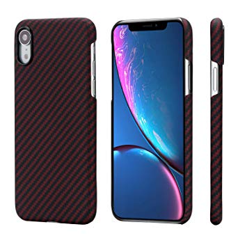 PITAKA Slim Case Compatible with iPhone XR 6.1", MagCase Aramid Fiber [Real Body Armor Material] Phone Case,Minimalist Strongest Durable Snugly Fit Snap-on Case - Black/Red(Twill)