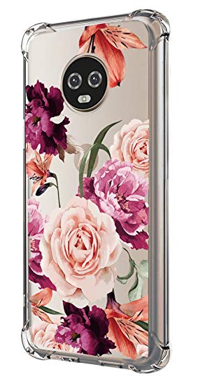 Moto G6 Case,Moto G6 Case with Flower,LUOLNH Slim Shockproof Clear Floral Pattern Soft Flexible TPU Back Cover for Motorola Moto G6 (Purple)