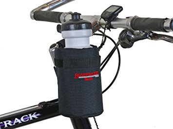 Bushwhacker Shasta Black - Insulated Bike Water Bottle Holder w/ 22 oz. Bottle - Two Point Bike Frame & Handlebar Attachment w/ Belt Loop