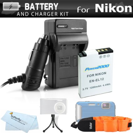 Battery And Charger Kit For Nikon COOLPIX AW120, AW110 AW100, AW130 Waterproof Digital Camera Includes Extended Replacement (1050Mah) EN-EL12 Battery   Ac/Dc Travel Charger   FLOAT STRAP   Mini Tripod