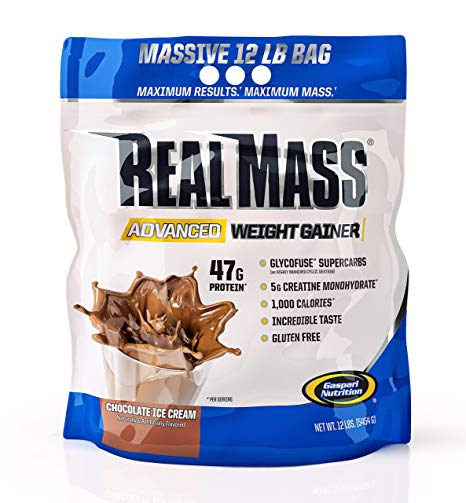 Gaspari Nutrition Real Mass Advanced Weight Gainer, Chocolate Ice Cream, 12 Pound