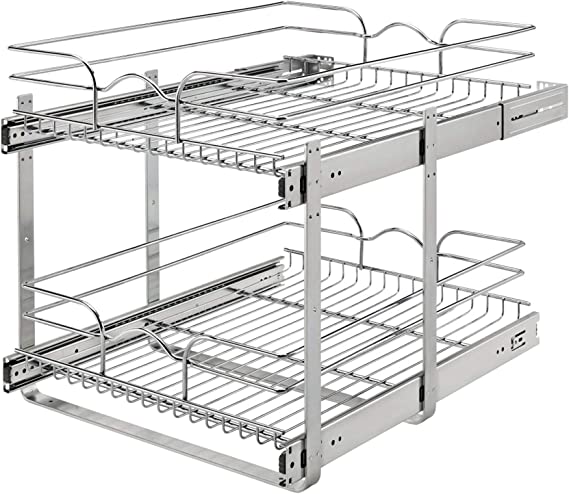 Rev-A-Shelf 5WB2-1822CR-1 18 x 22 Inch Two-Tier Kitchen Organization Cabinet Pull Out Storage Wire Basket, Chrome