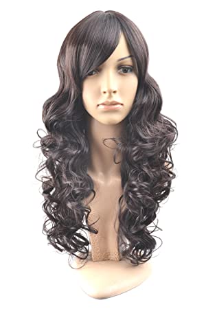 BERON 24" Stylish Long Curly Dark Brown Hair Wig Party Perruque (Dark Brown)