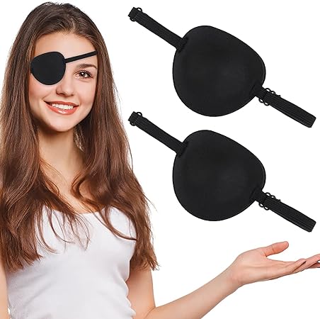 Yolev 2PCS Eye Patch, 3D Adjustable Eye Patches for Adults and Kids, Medical Eye Patch for Right or Left Eye,Soft Lazy Eye Path for Pirate Costume Black Skin Color