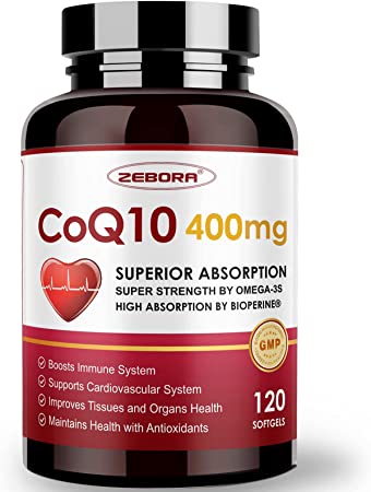 CoQ10-400mg-Softgels with PQQ, BioPerine & Omega-3, Coenzyme Q10(Ubiquinone) Supplement for High-Absorption, Powerful-Antioxidant, Support Heart-Health & Energy-Production 120 Servings