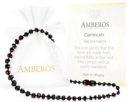 Amber Teething Necklace for Babies (Unisex) - Anti Flammatory, Drooling & Teething Pain Reduce Properties - Certificated Natural Oval Baltic Jewelry with the Highest Quality Guaranteed.