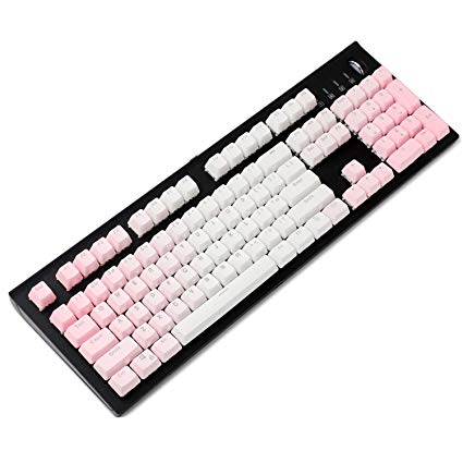 YMDK Double Shot 104 Dyed PBT Shine Through Keyset OEM Profile Keycap Set for Cherry MX Switches Mechanical Keyboard 104 87 61,Pink White Gradient