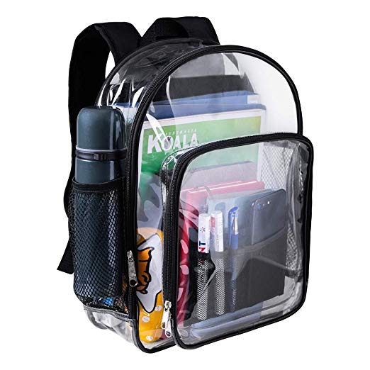 Clear Backpack, Heavy Duty See Through Backpack, Transparent Large Bookbag for College, Work, Security Travel & Sporting Event (Medium-Black)