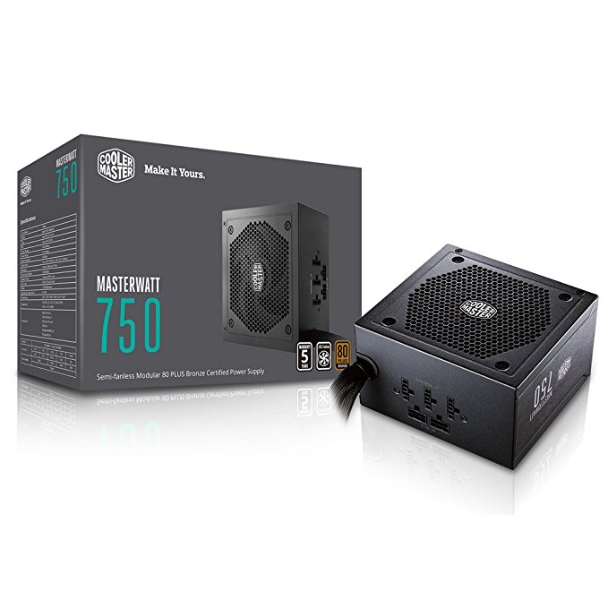 MasterWatt 750 Watt Semifanless Modular Power Supply, 80 PLUS Bronze Certified Power Supply for Computers