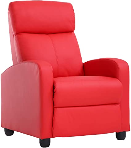 Recliner Chair for Living Room Recliner Sofa Reading Chair Winback Single Sofa Modern Reclining Chair Easy Home Theater Seating Lounge with PU Leather Padded Seat Backrest (Red)