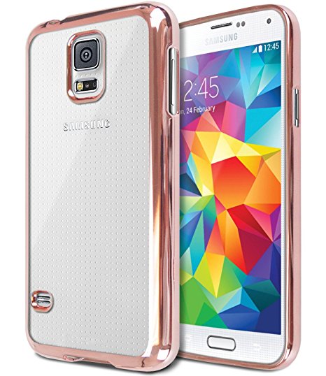 Galaxy S5 Case,Luxury Stylish Design Electroplated Slim Fit Lightweight Ultra Thin Metallic luster TPU Case Cover for Samsung Galaxy S5 SV I9600 - Rose Gold