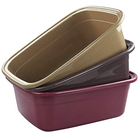 Nicesh 16 Quart Plastic Non-Slip Dish Basin Pan, 3-Pack