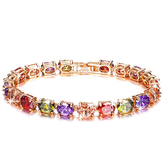 Qianse *Miss Charming* Rose Gold Plated Tennis Bracelet with Dazzling Cubic Zirconia, Women Jewelry