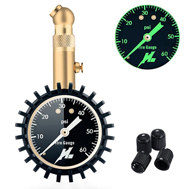 Huanzhan Heavy Duty Accurate Tire Pressure Gauge 60 PSI with 2" Glow Dial For Cars,Trucks,Bikes, Motorcycles and SUV