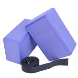 Veda Yoga Foam Blocks Set of 2 plus strap with Metal D-Ring - Standard Studio Size 9 x 6 x 4