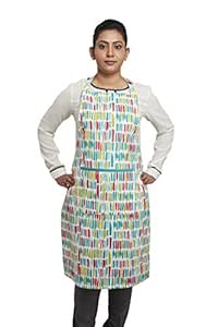 Amazon Brand - Solimo 100% Cotton Adjustable Kitchen Apron, Dashes (Multicolour)