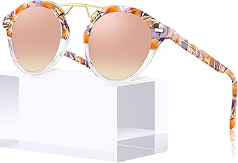 Small Face Acetate Polarized Sunglasses for Women UV Protection, Retro Trendy Eyewear Metal Bridge Brow Ladies Sunnies