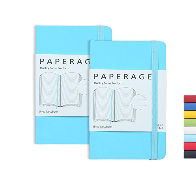 2-Pack Pocket Notebook Journal Notepad Small, College Ruled, 3.6" x 5.5", Faux Leather Soft Cover Mini Journal, 100 GSM Thick Paper, Inner Pocket (Skyblue Lined)