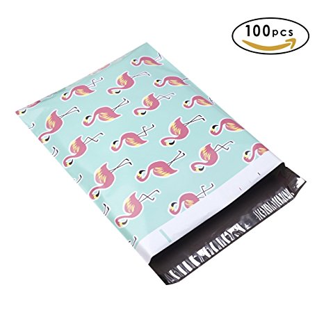 Poly Mailer Bags-100 Pack #5 12x15.5 Inch 2.35MIL Flamingo Designer Shipping Envelope Mailers Boutique Custom Bags For UCGOU