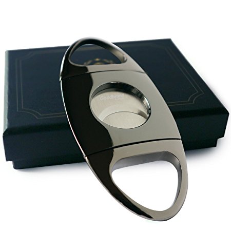 Cigar Cutter - Gun Color Chrome Finish - Self Sharpening Blades - Stainless Steel Guillotine Style - Includes an Elegant Black Gift Box - Suitable for Travel - Smoking Accessories - Gifts For Dad