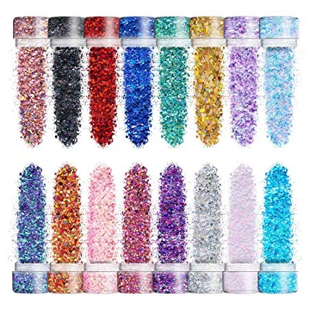 Chunky Cosmetic Holographic Glitter I Body, Face & Hair Safe I 16 pack   1 glitter primer