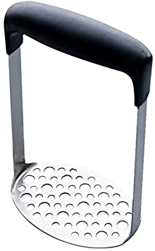 Somine Potato Masher Stainless Steel with Ergonomic Handle and Wide Base – Multifunctional Hand Mashed Ricer with Fine-Grid Plate for Smooth and Mash Cooked Potatoes, Carrots and Fruits