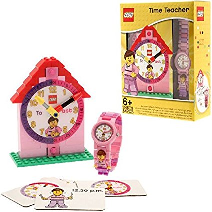 LEGO 9005039 Time Teacher Pink Kids Minifigure Link Buildable Watch, Constructible Clock and Activity Cards | pink/white | plastic | 28mm case diameter| analog quartz | boy girl | official