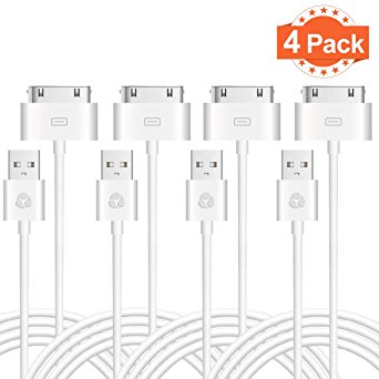 Mugmee (TM) Certified 6 Feet / 2 Meters 30 Pin to USB Sync and Charging Data Cable for iPhone, iPad and iPod (4 PACK)