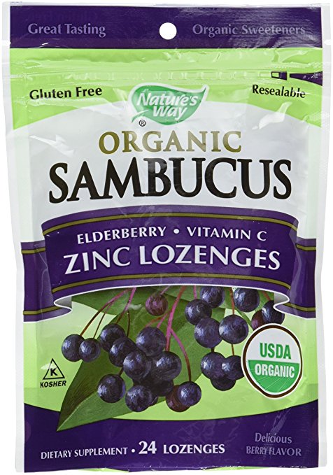 Nature's Way Organic Lozenge, Elderberry Zinc, 24 lozenges, 2 Count.