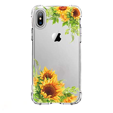 iPhone X Case,iPhone X Case with Flowers, LUOLNH Slim Shockproof TPU Bumper Soft Protective Flexible Silicone Skin Cover Case for iPhone X 2017 -Sunflower